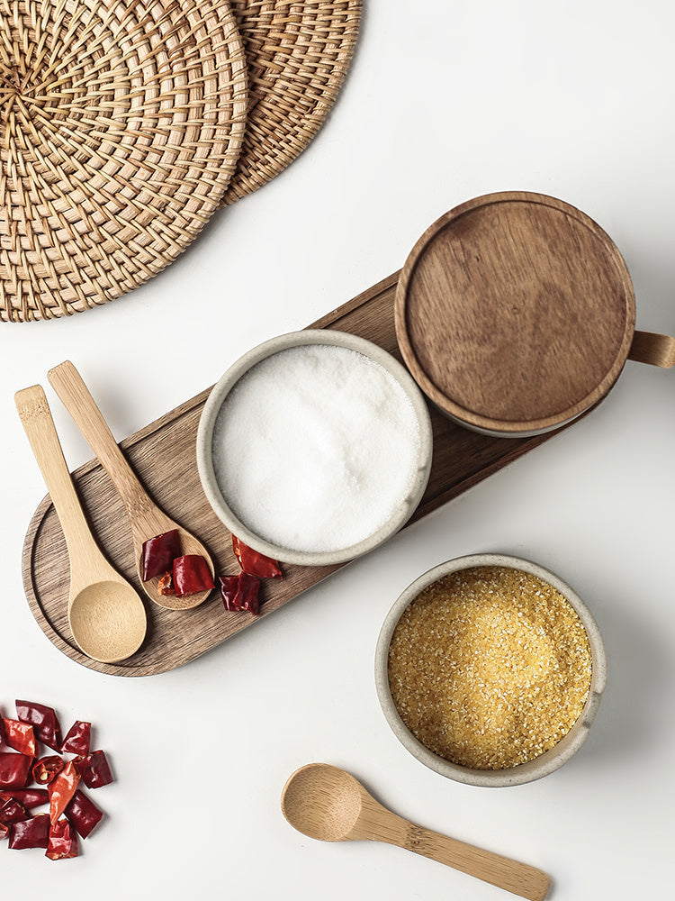 Eco-Friendly Spice Jars with Wooden Tray - Sustainable Kitchen Storage