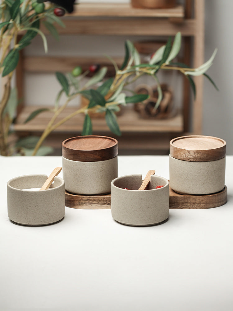 Eco-Friendly Spice Jars with Wooden Tray - Sustainable Kitchen Storage