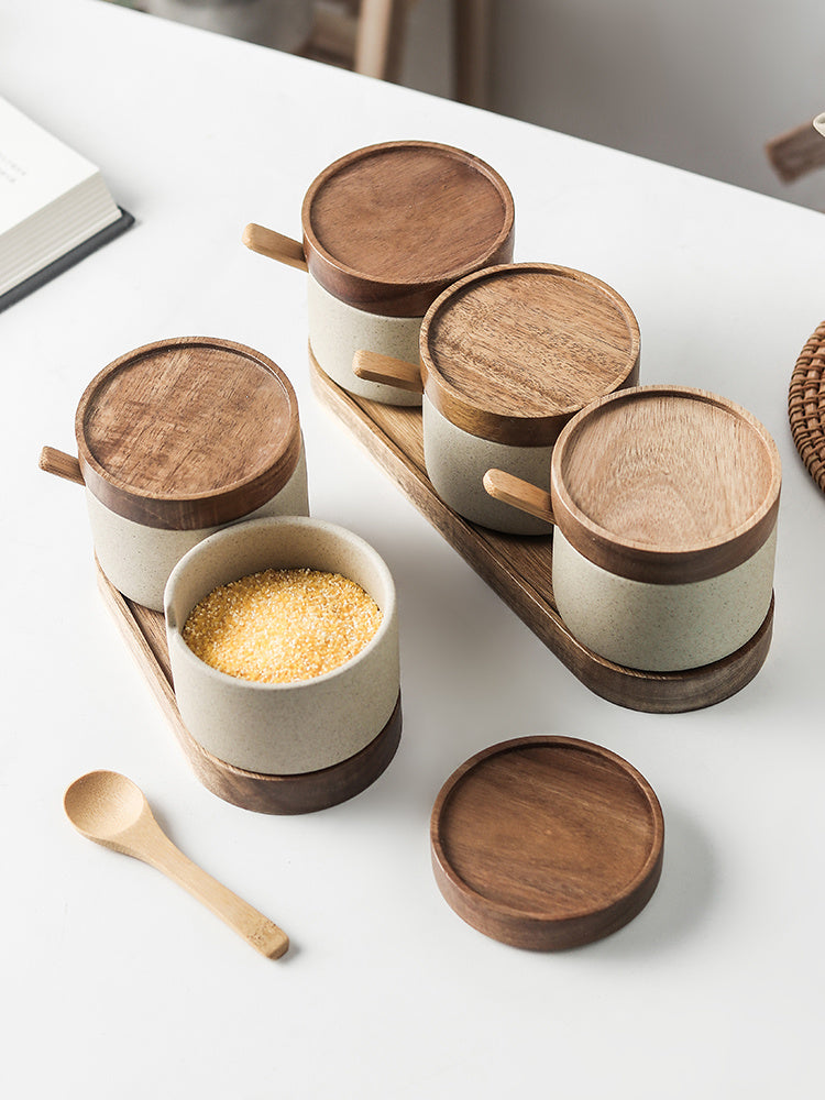 Eco-Friendly Spice Jars with Wooden Tray