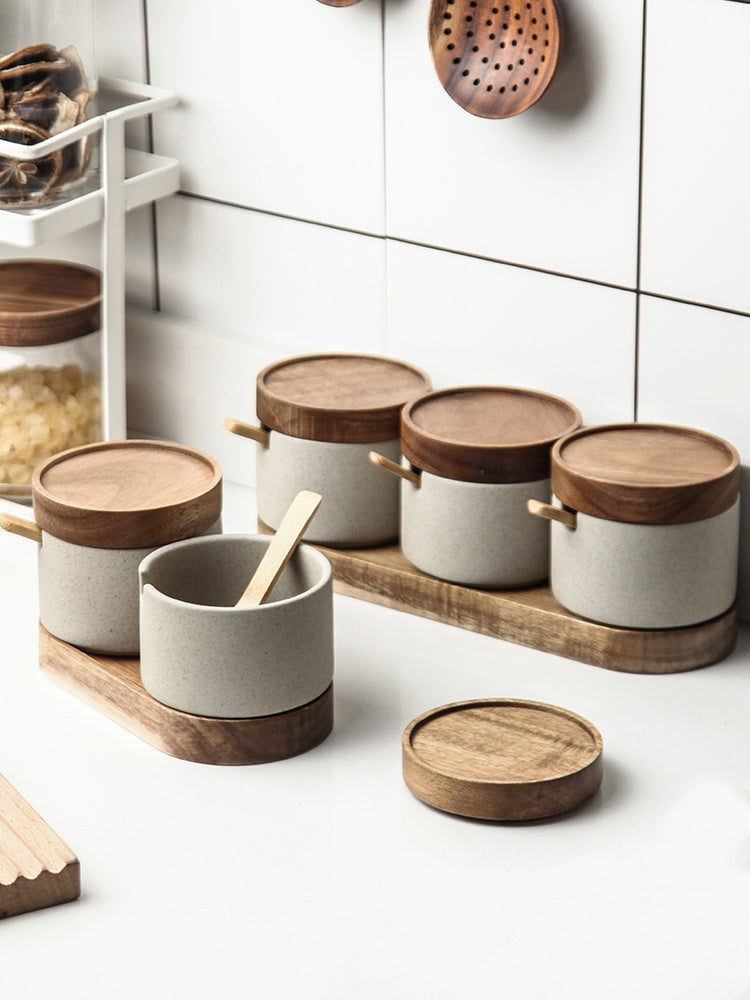 Eco-Friendly Spice Jars with Wooden Tray - Sustainable Kitchen Storage