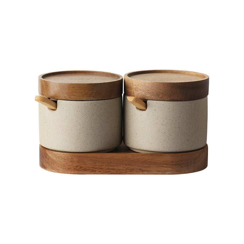 Eco-Friendly Spice Jars with Wooden Tray - Sustainable Kitchen Storage