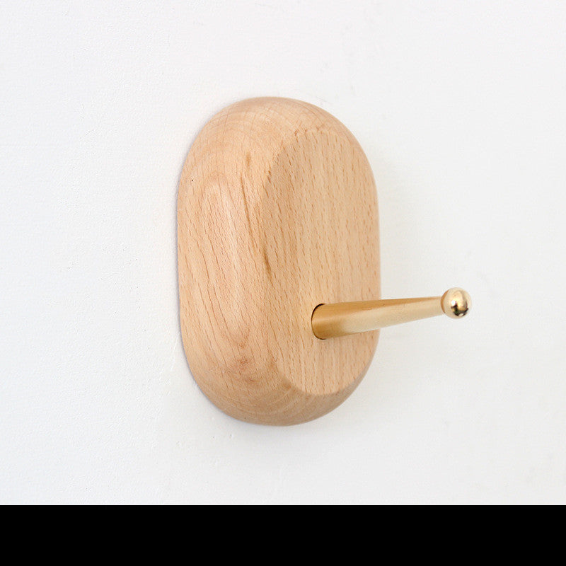 Natural Wood Wall Hook with Gold Metallic Accent