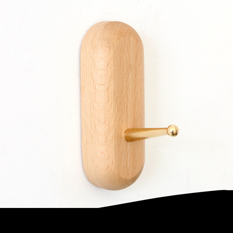 Natural Wood Wall Hook with Gold Metallic Accent