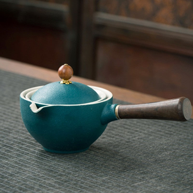 Elegant Ceramic Teapot and Teacup Set - Eco-Friendly, Durable, White with Blue Patterns