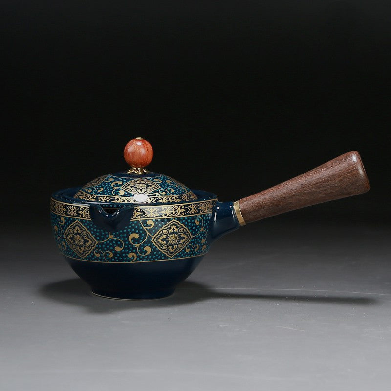 Elegant Ceramic Teapot and Teacup Set - Eco-Friendly, Durable, White with Blue Patterns