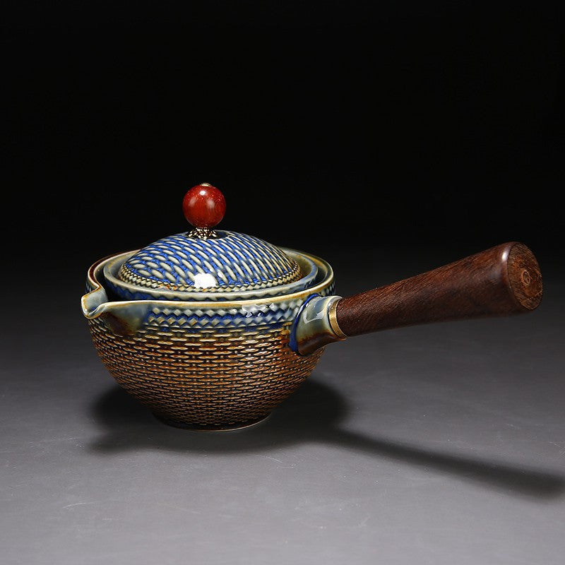 Elegant Ceramic Teapot and Teacup Set - Eco-Friendly, Durable, White with Blue Patterns