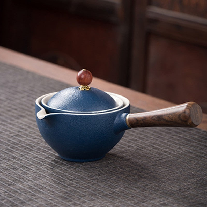Elegant Ceramic Teapot and Teacup Set - Eco-Friendly, Durable, White with Blue Patterns