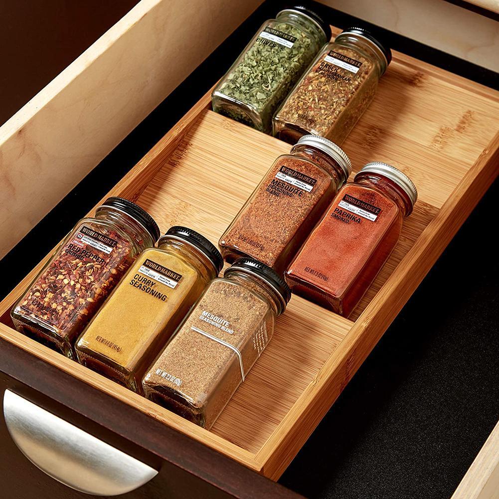Bamboo Spice Rack Drawer Insert - Eco-Friendly Kitchen Organizer
