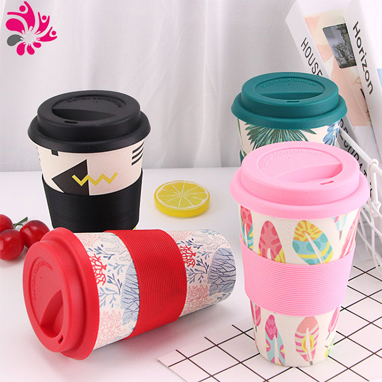 Eco-Friendly Reusable Travel Mug - Multicolored Floral with Pink Lid