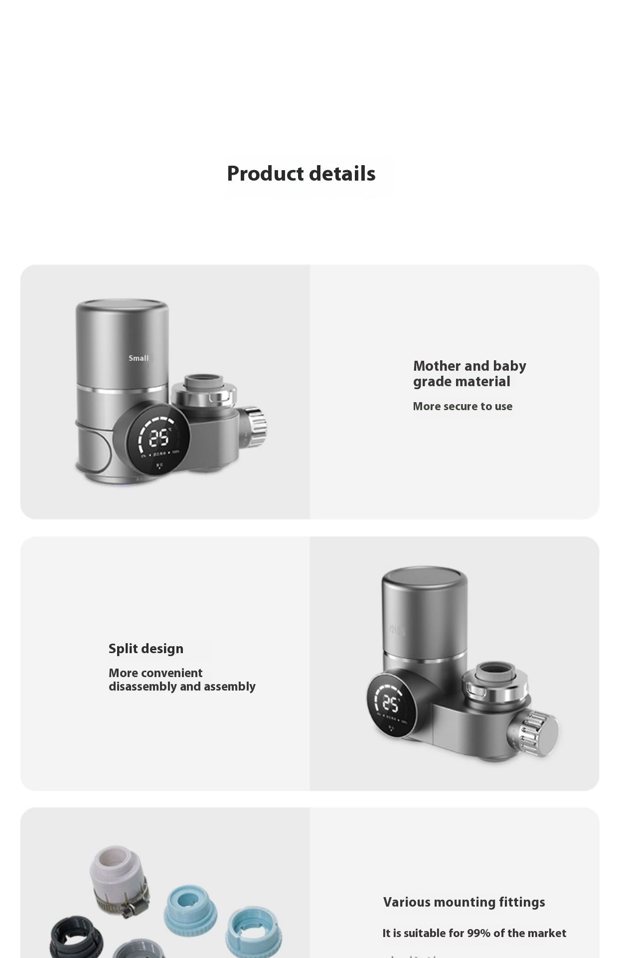 Compact Silver Faucet-Mounted Water Purifier with UV Sterilization