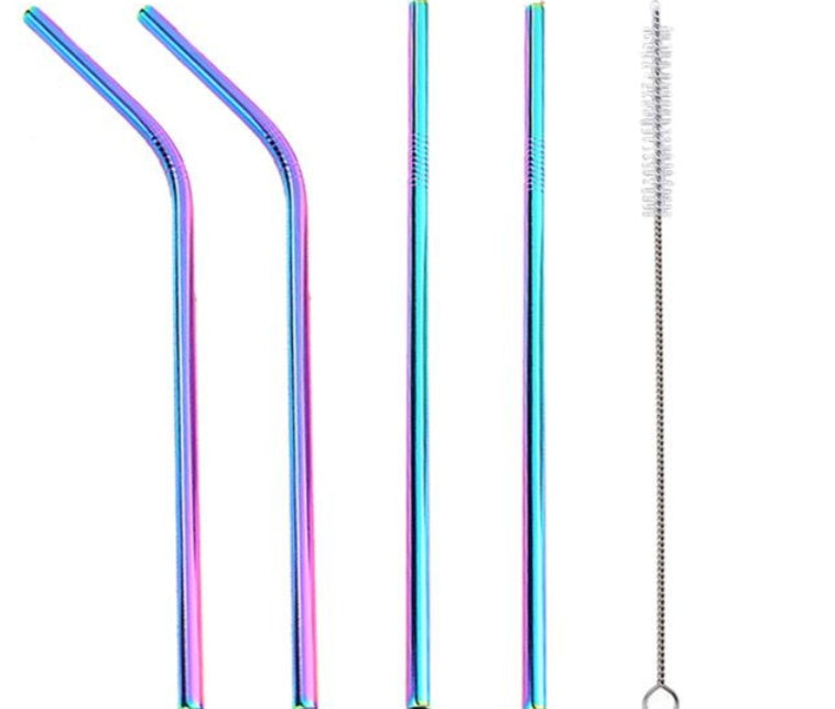 Eco-Friendly Reusable Metal Straws - Assorted Colors, Stainless Steel