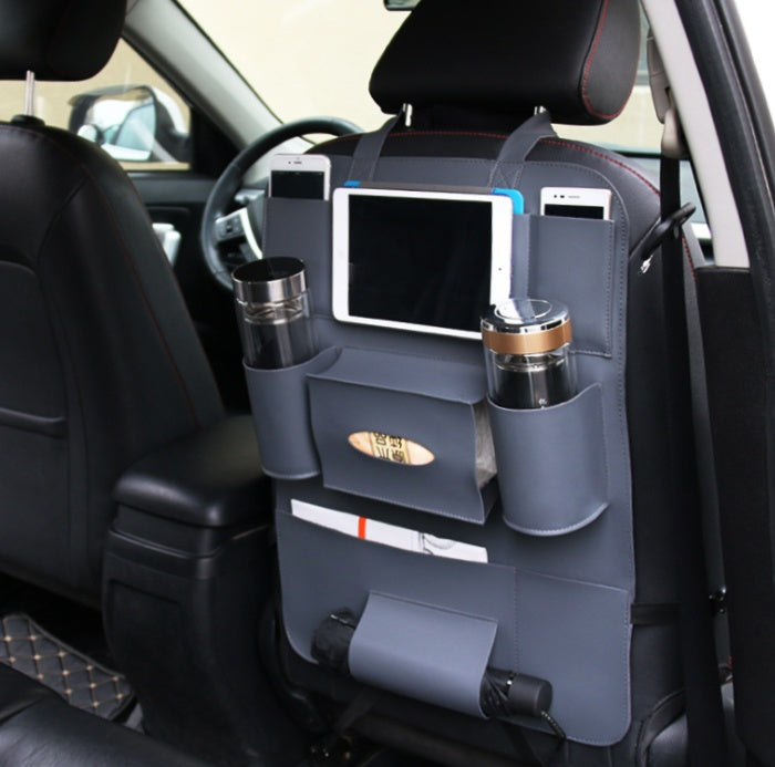 Brown Rectangular Car Seat Organizer with Multiple Pockets