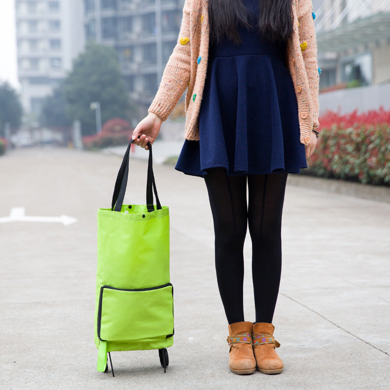 Eco-Friendly Convertible Shopping Bag with Wheels - Green Tote