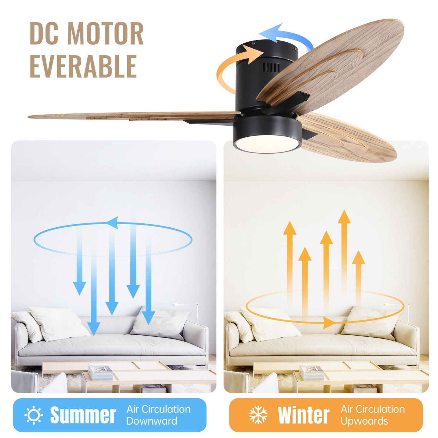 Eco-Friendly Ceiling Fan with Light - Black & Natural Wood