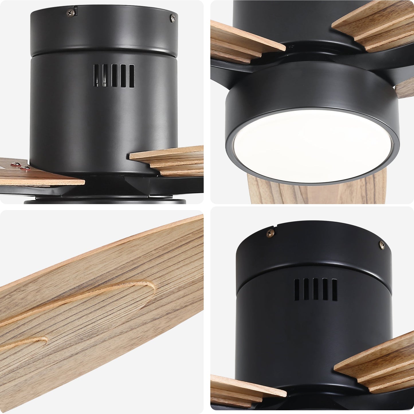 Eco-Friendly Ceiling Fan with Light - Black & Natural Wood