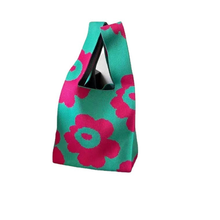 Eco-Friendly Reusable Cotton Bag - Red with Blue Floral Pattern