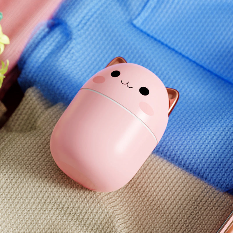 Compact Egg-Shaped Humidifier with Cat Ears - 200ml, Pink & White