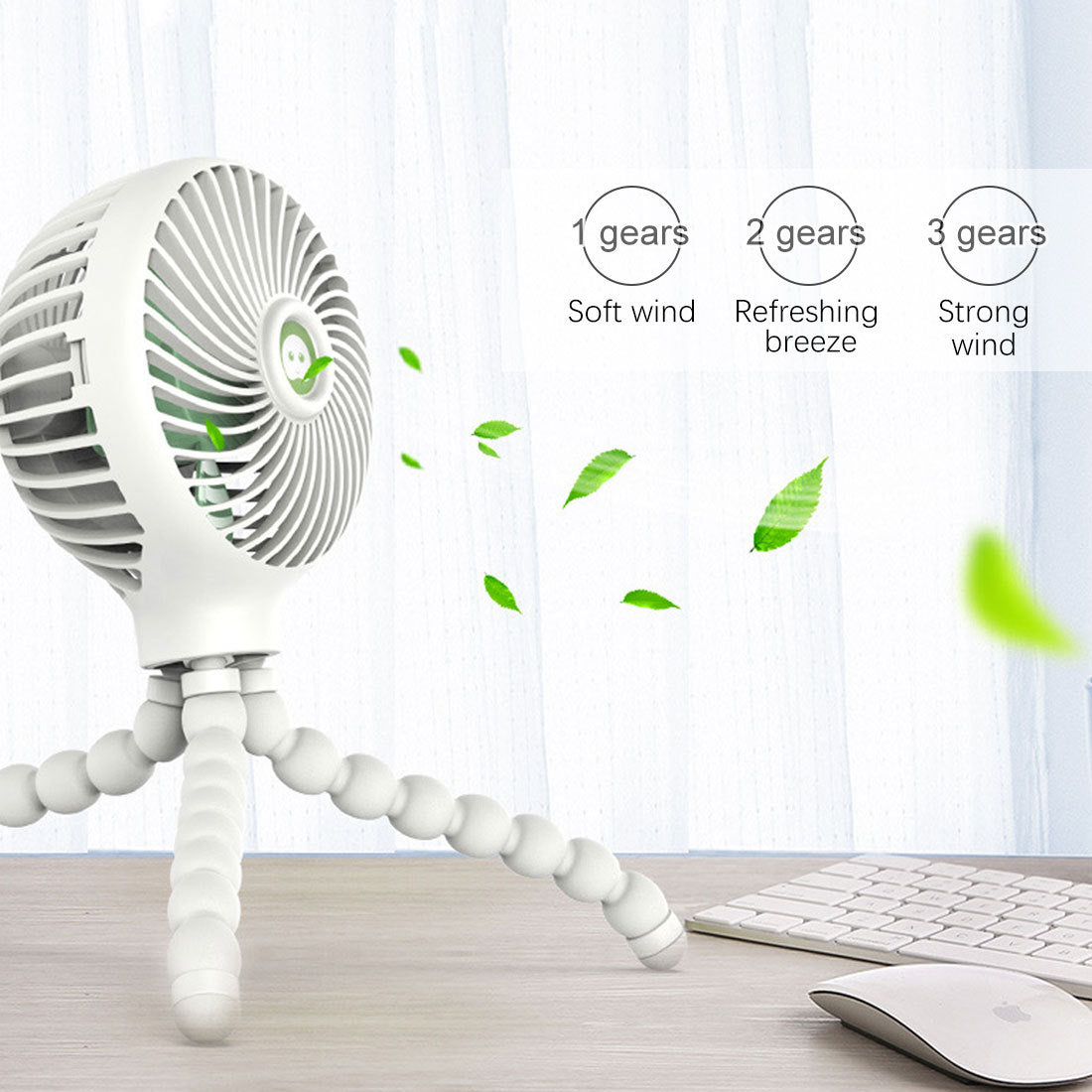 Portable Flexible Tripod Fan - Light Blue, Energy Efficient, Multi-Use