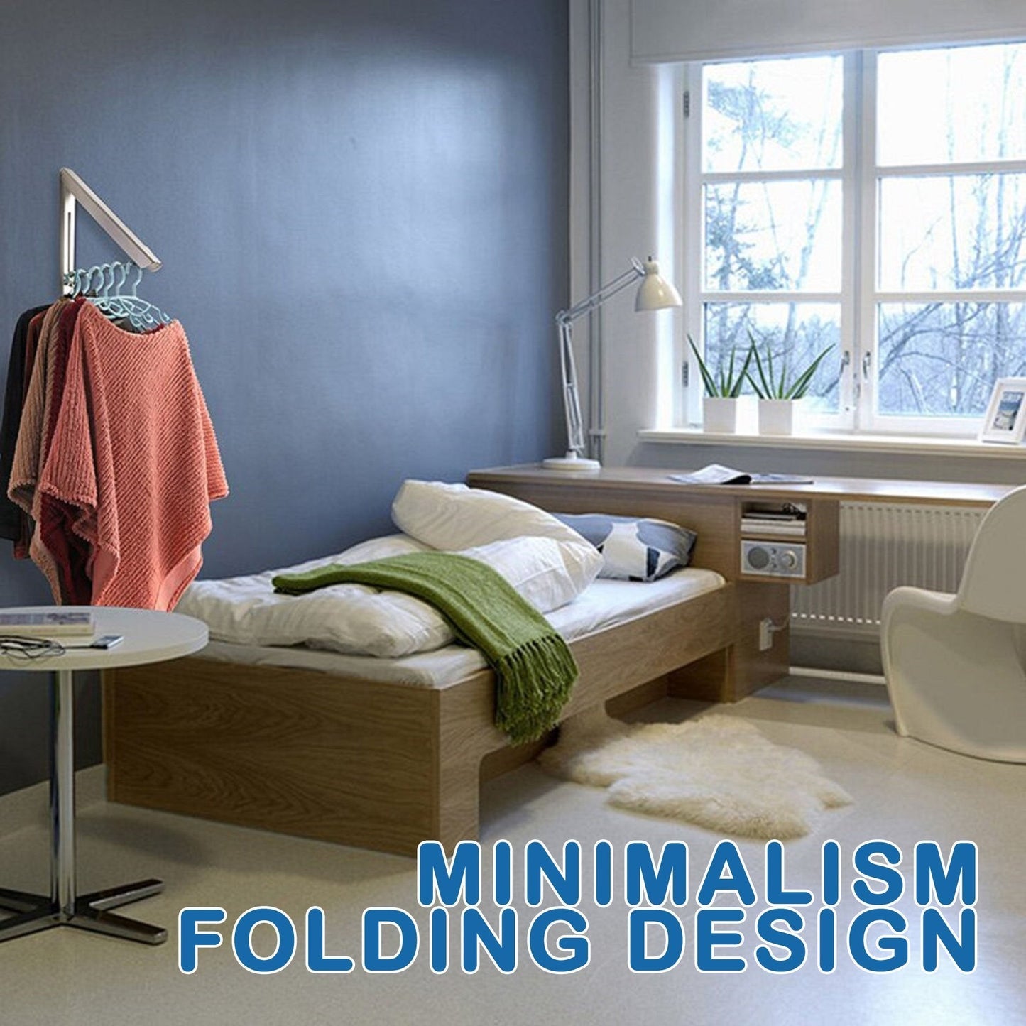 Space-Saving Folding Retractable Clothes Rack - Wall-Mounted, White