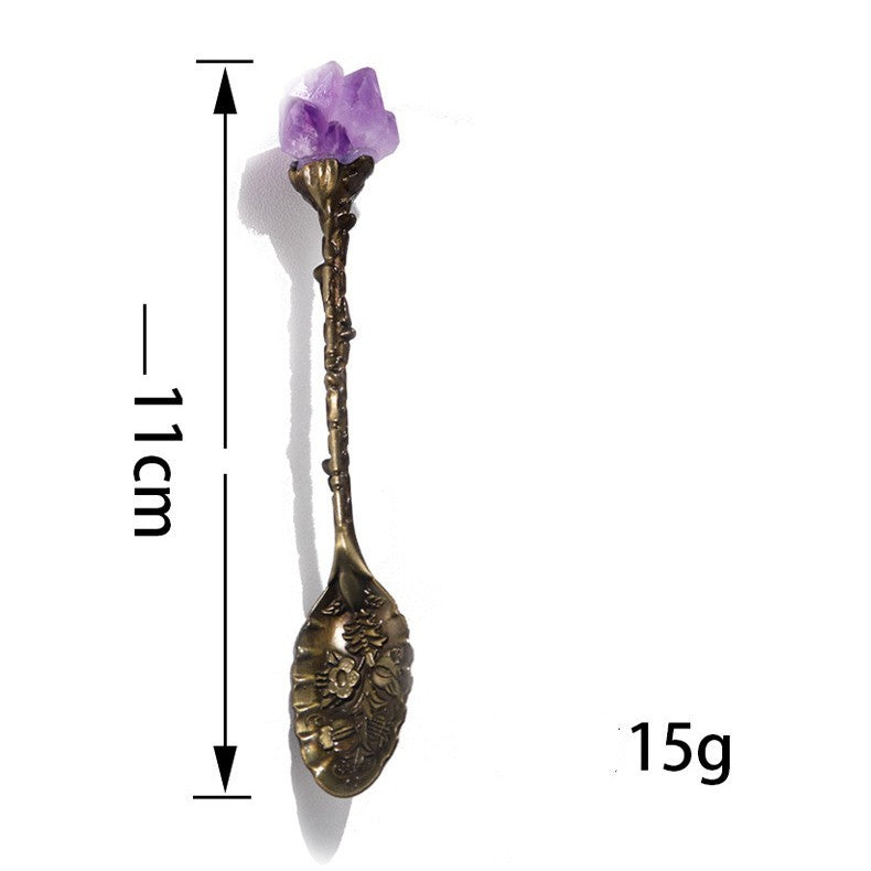 Ornate Bronze and Copper Decorative Spoons with Purple Stone Accents