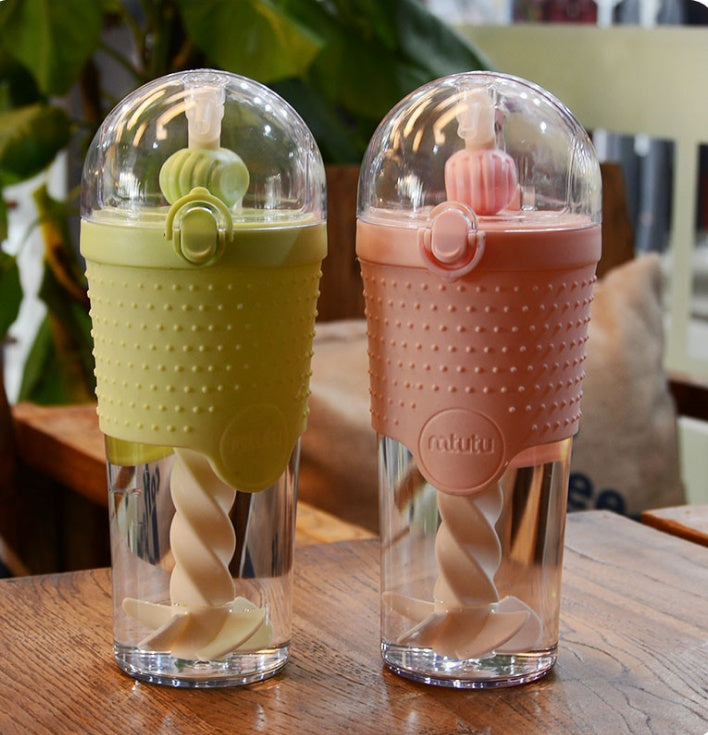 Eco-Friendly Reusable Smoothie Cups with Built-In Straws - Purple, Green, Pink