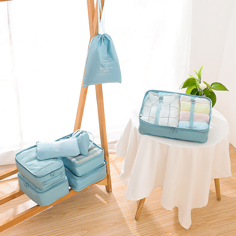 Light blue eco-friendly travel and storage organizer set