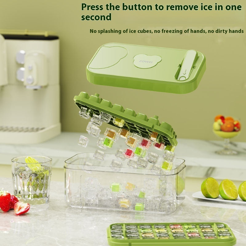 Eco-Friendly Ice Cube Tray and Storage Box Set - Green Lid, Reusable, Sustainable