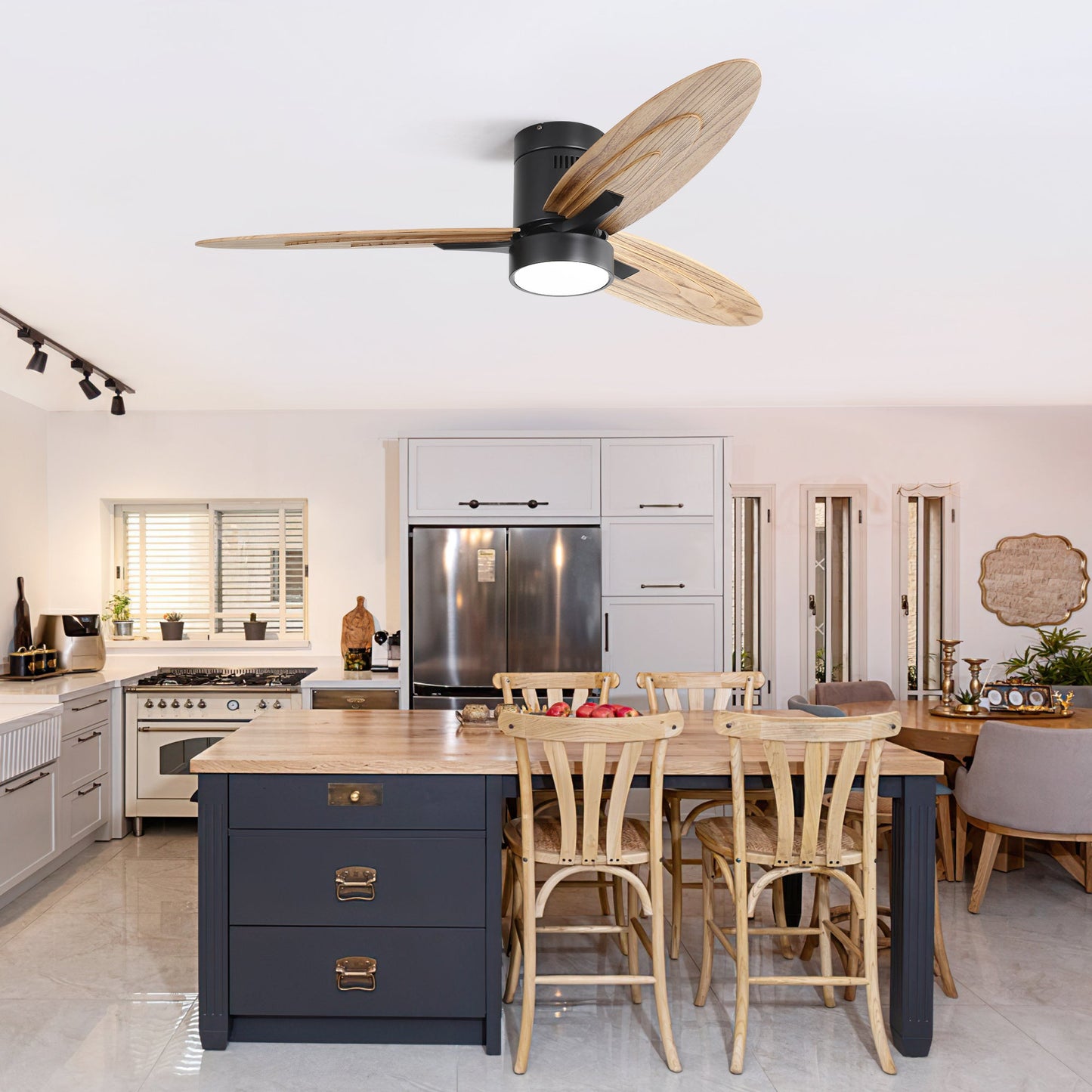 Eco-Friendly Ceiling Fan with Light - Black & Natural Wood
