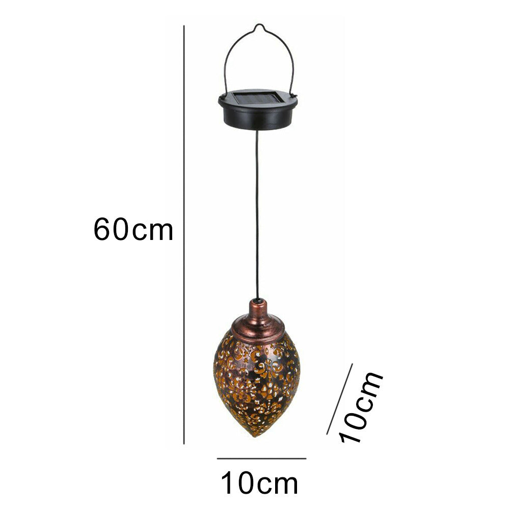 Solar-Powered Bronze Garden Lantern with Intricate Cut-Out Patterns