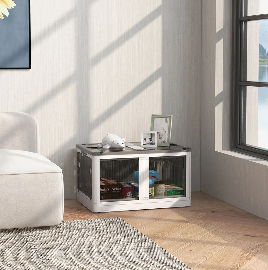 Transparent Rolling Storage Box with Built-in Handle