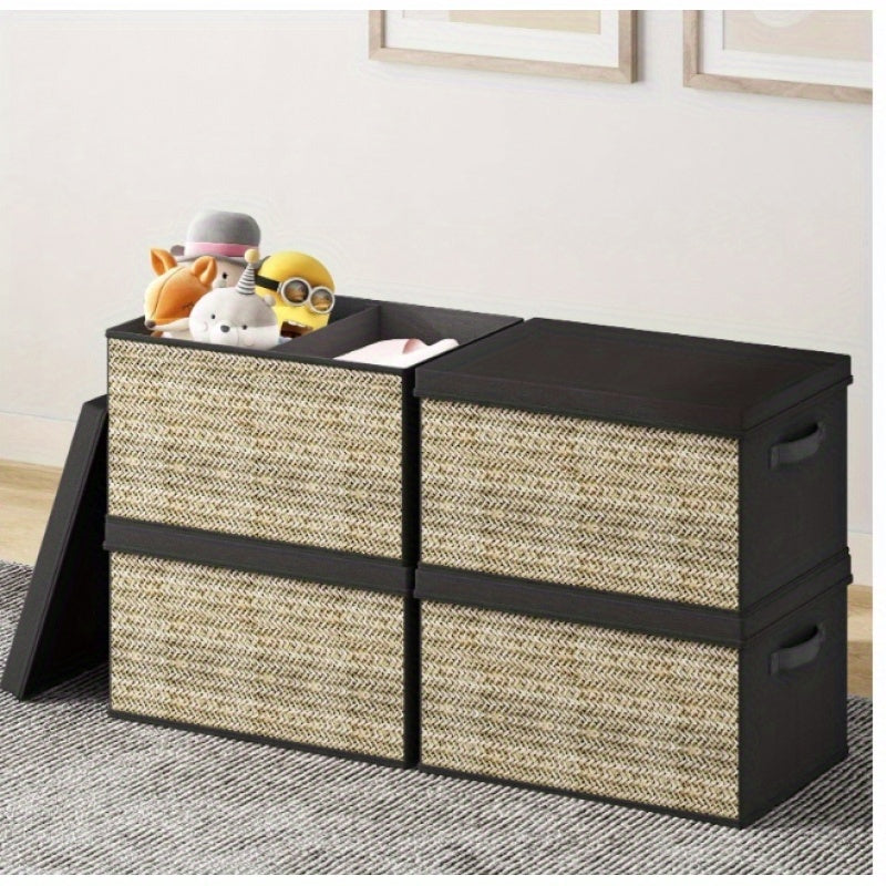 Eco-Friendly Black Storage Organizer with Natural Fiber Panels