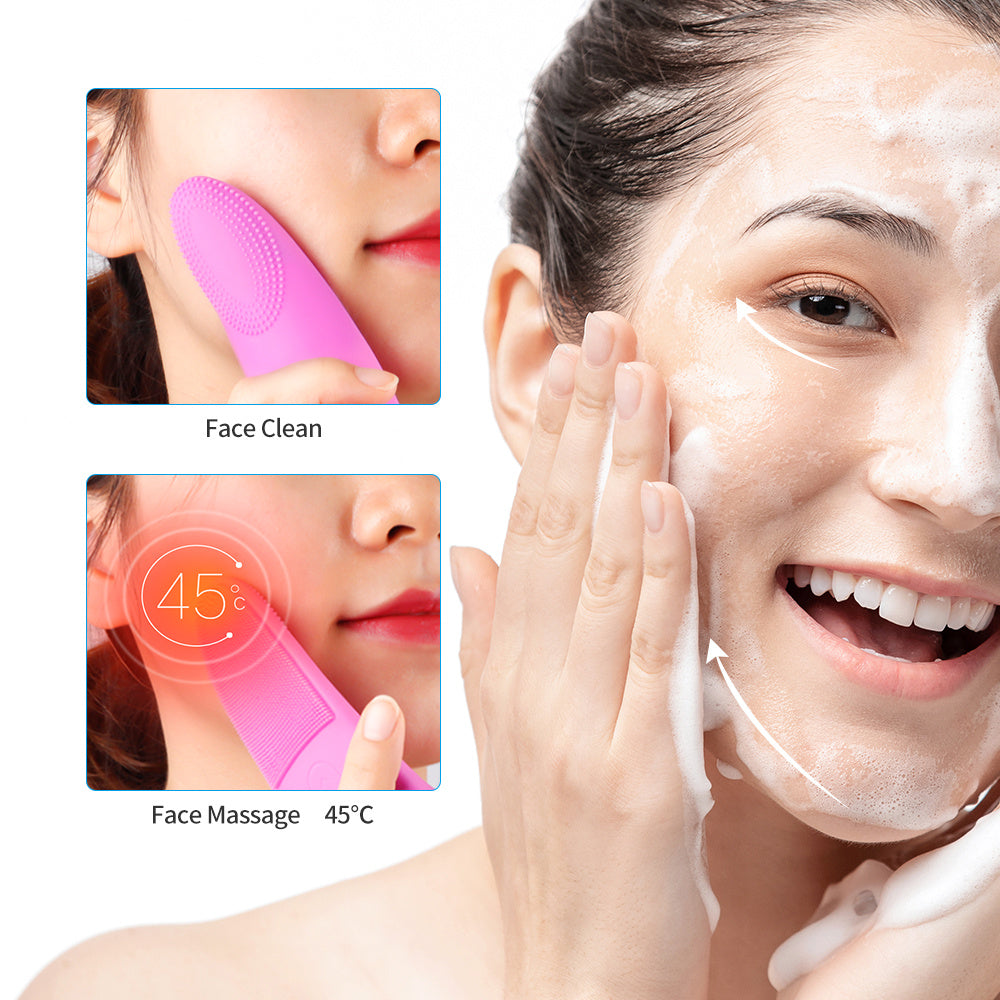 Eco-Friendly Electric Facial Cleansing Brush - Silicone Bristles, Rechargeable, Pink/Blue/Purple