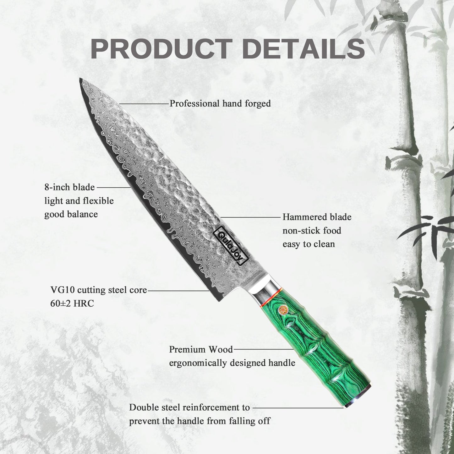 Premium Damascus Steel Kitchen Knife with Green Handle