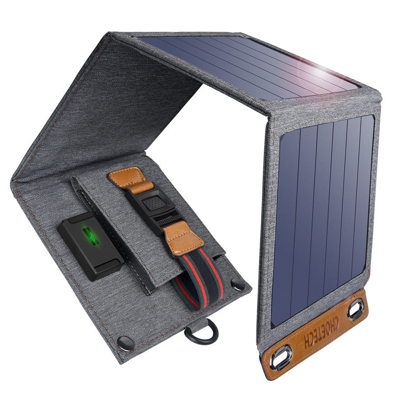 Portable Foldable Solar Panel Charger with Grey and Brown Accents