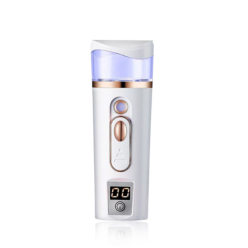 Pink Handheld Mist Sprayer with Digital Display for Skincare and Hydration