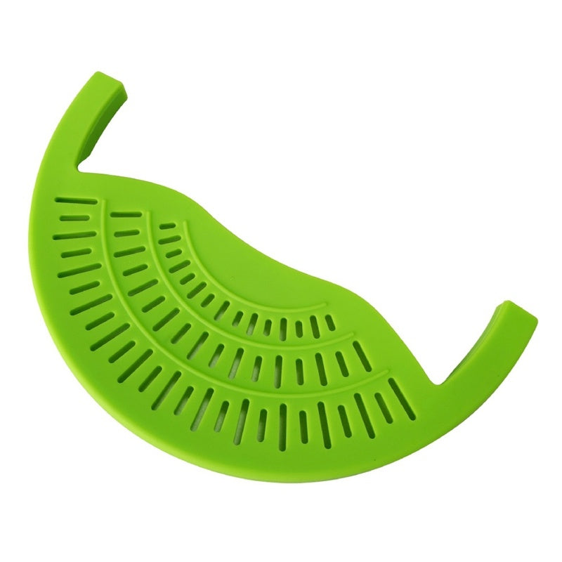 Eco-Friendly Clip-On Pot Strainer - Green Silicone Kitchen Tool