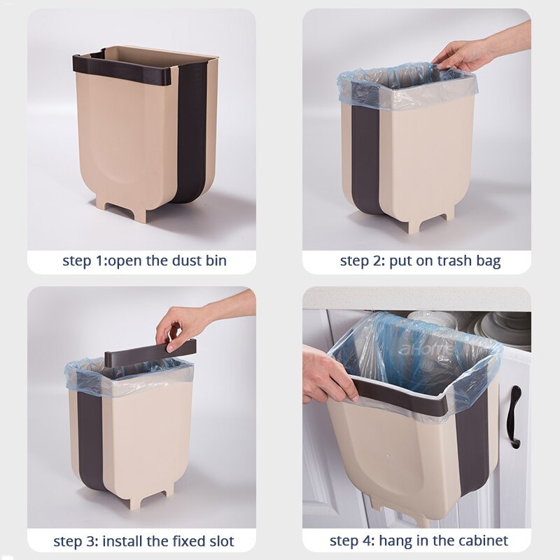 Collapsible Hanging Trash Bin for Kitchen Cabinets - Space-Saving & Eco-Friendly