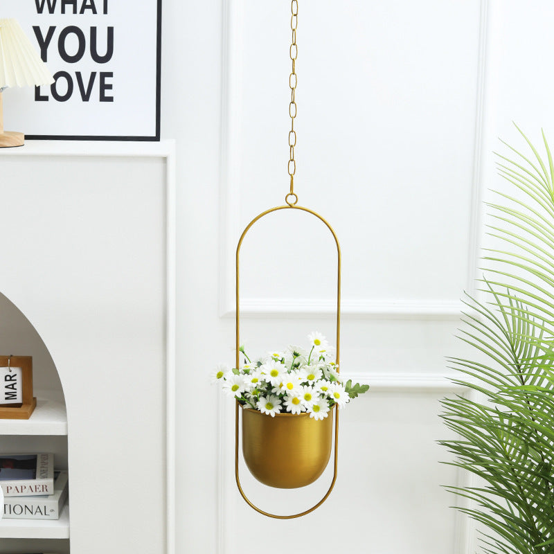 Eco-Friendly Black and Gold Hanging Planters for Indoor Greenery