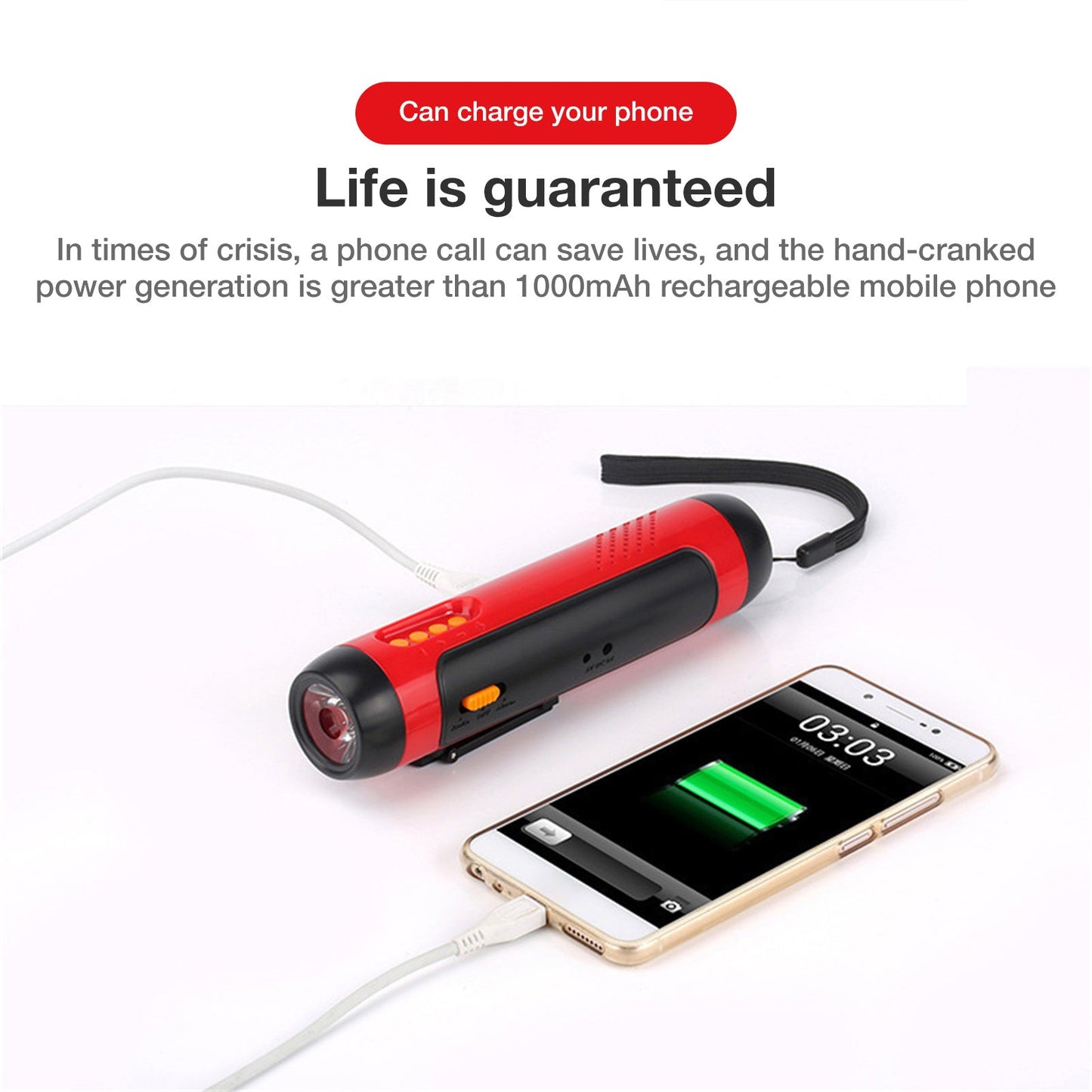 Multifunction Hand Crank Flashlight with Radio and Siren