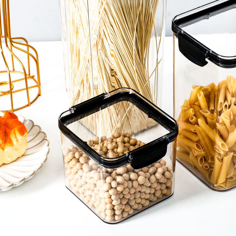 Transparent square storage containers with airtight black lids