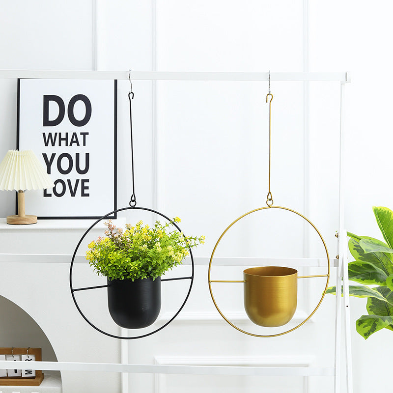 Eco-Friendly Black and Gold Hanging Planters for Indoor Greenery