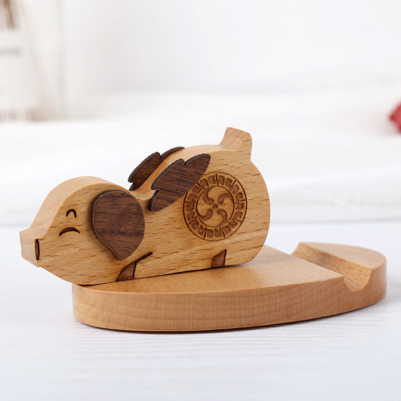Dinosaur-Shaped Eco-Friendly Wooden Phone Stand