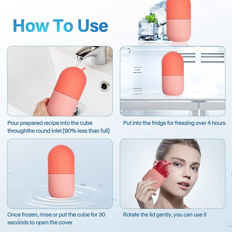 Pink Silicone Facial Ice Roller for Puffiness Reduction
