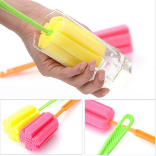 Eco-Friendly Bottle Cleaning Brush with Reusable Sponge and Plastic Handle