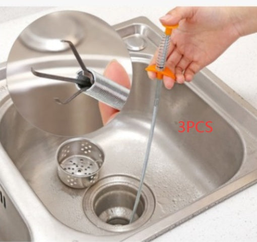 Eco-Friendly Drain Clog Remover Tool - Metal Shaft, Red Handle, 60cm