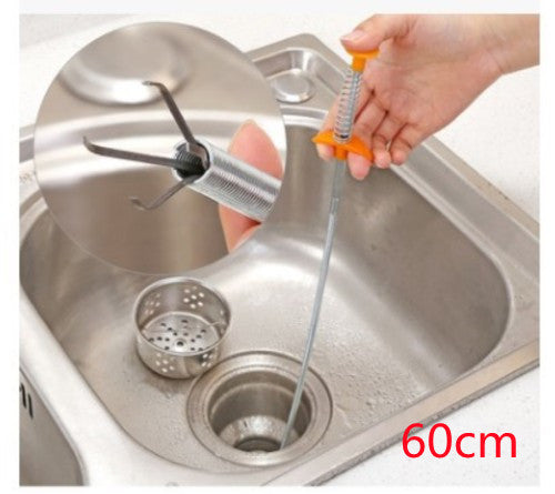 Eco-Friendly Drain Clog Remover Tool - Metal Shaft, Red Handle, 60cm