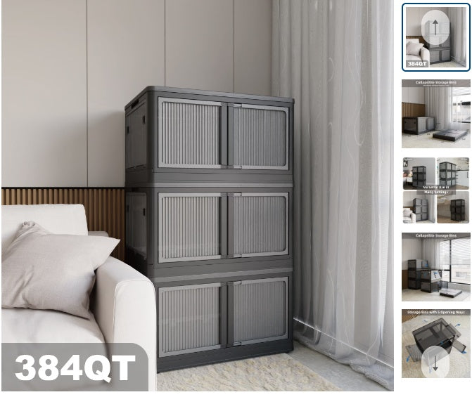 Stackable Dark Gray Storage Cabinet - Durable & Space-Saving