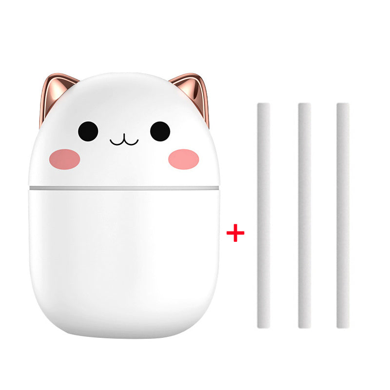 Compact Egg-Shaped Humidifier with Cat Ears - 200ml, Pink & White