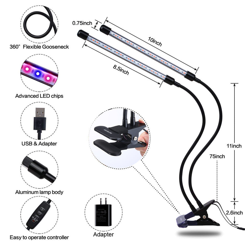 Dual-Head LED Grow Light for Indoor Plants - Energy Efficient & Flexible Design