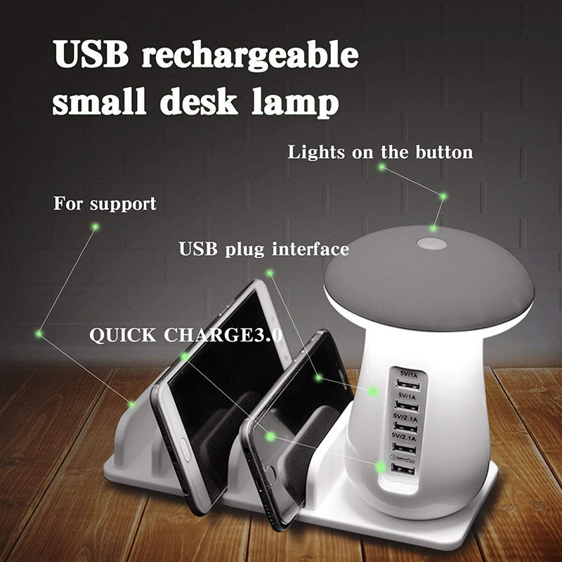 Mushroom LED Lamp with Charging Station - Energy Efficient Desk Light